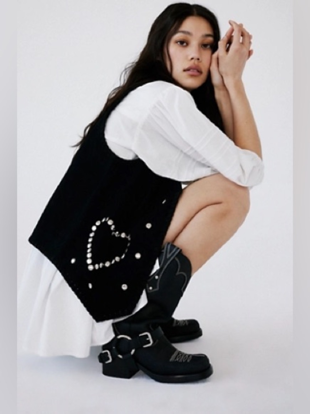 Free People, Studded Heart Black Leather Vest, NWT!